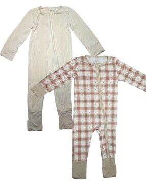 Neutral & Plaid Kids Zip-Front Bamboo Pajama Set - Beige